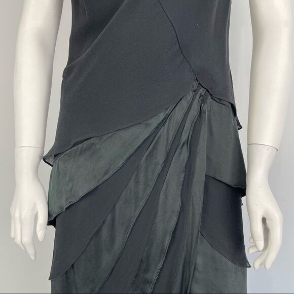 Vintage Tadashi Shoji Black 100% Silk Sleeveless Layered Tiered Draped Gown - Picture 8 of 16